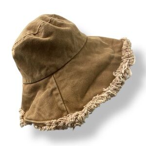 Olive & Pique Keanu frayed edge boho bucket hat in camel tan shade - NWT